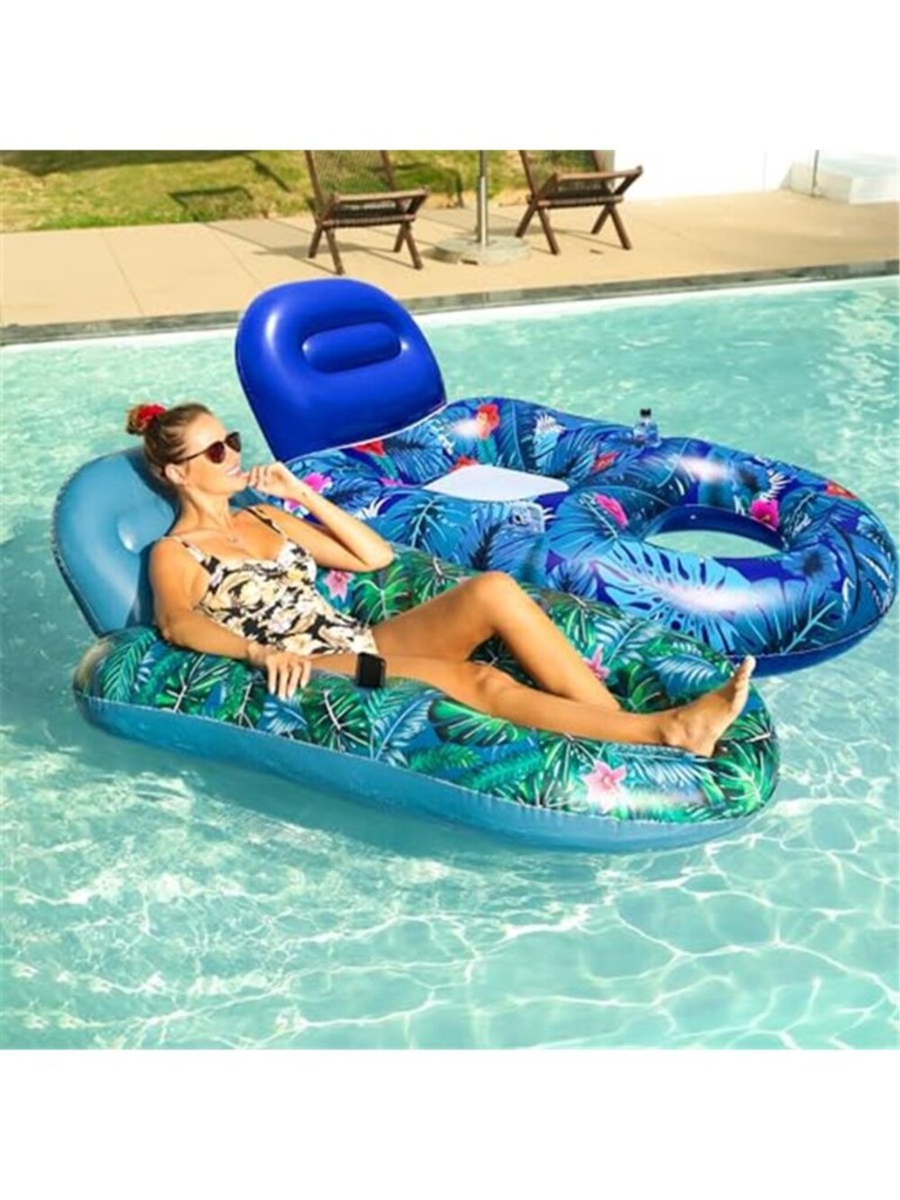 Inflatable Pool Float Chair Lounger 2 Pack Adult Cup Holder Mesh Seat XL
